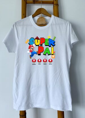 T-Shirt - Super Pai (com nome dos filhos) - Super Mário