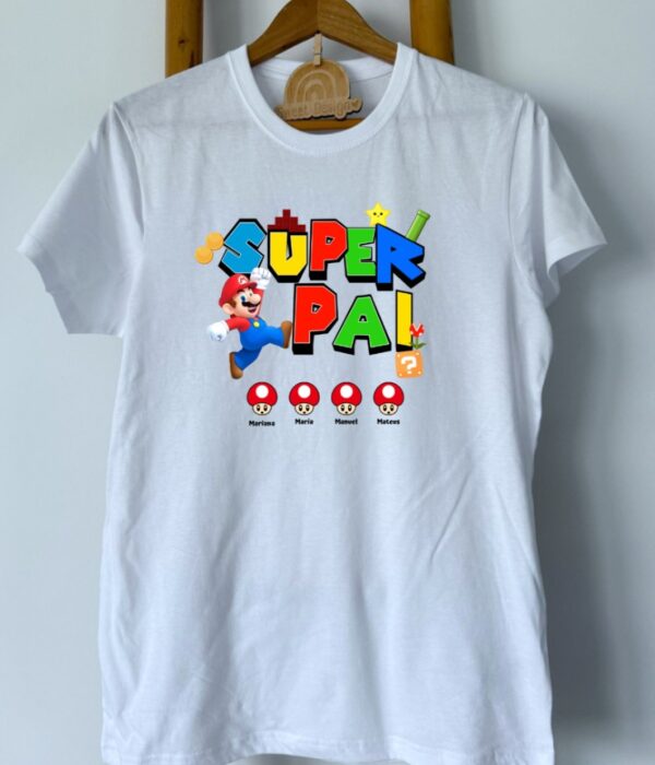 T-Shirt - Super Pai (com nome dos filhos) - Super Mário