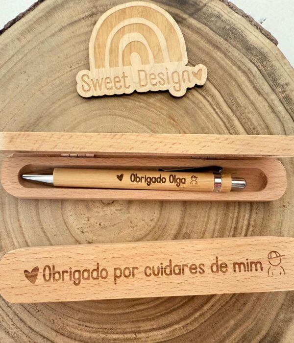 estojo com caneta em Bambu - Obrigado por cuidares de mim