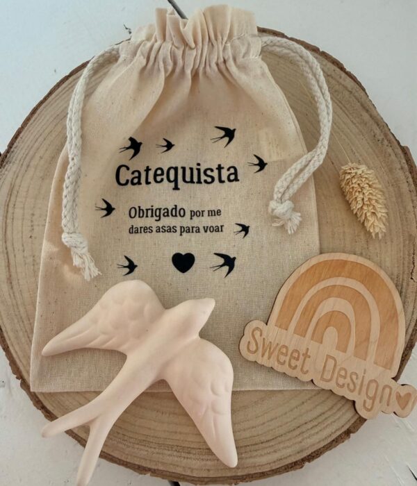 Saco com Andorinha em gesso - Catequista, Obrigado por me dares asas para voar