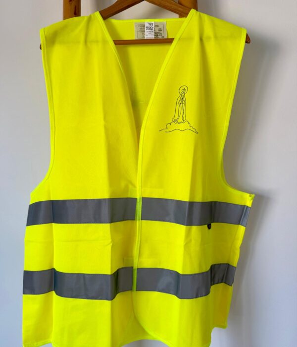 Colete Refletor - Com FÉ rumo a Fátima (Nossa Senhora no peito)