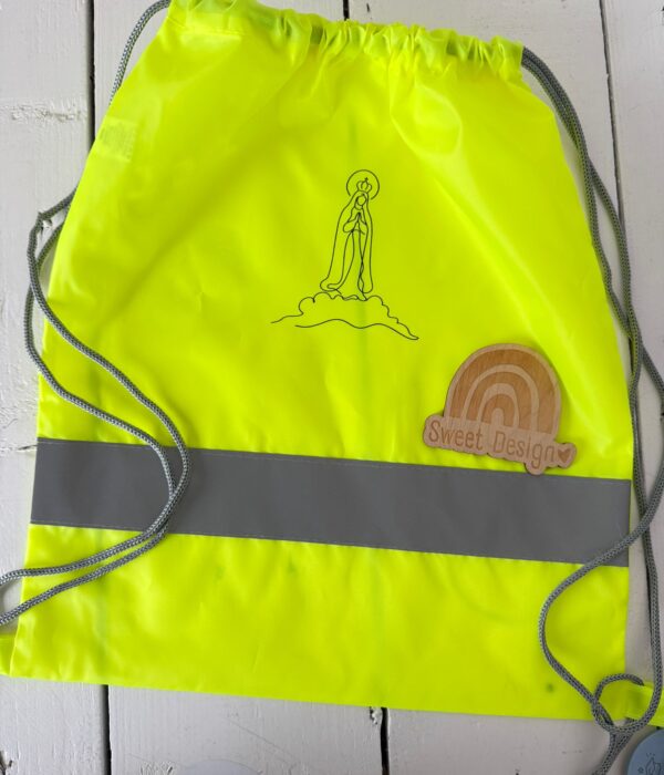Mochila/Saco com cordoes com tiras de alta visibilidade - Com Nossa Senhora
